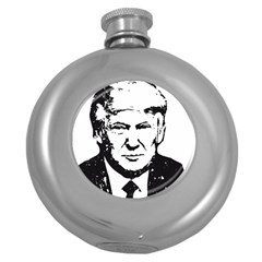 Trump Retro Face Pattern Maga Black And White Us Patriot Round Hip Flask (5 Oz) by snek