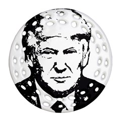 Trump Retro Face Pattern Maga Black And White Us Patriot Ornament (round Filigree) by snek