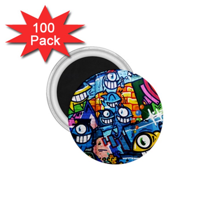 Graffiti Urban colorful graffiti cartoon fish 1.75  Magnets (100 pack) 