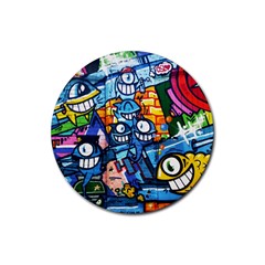 Graffiti Urban colorful graffiti cartoon fish Rubber Round Coaster (4 pack) 