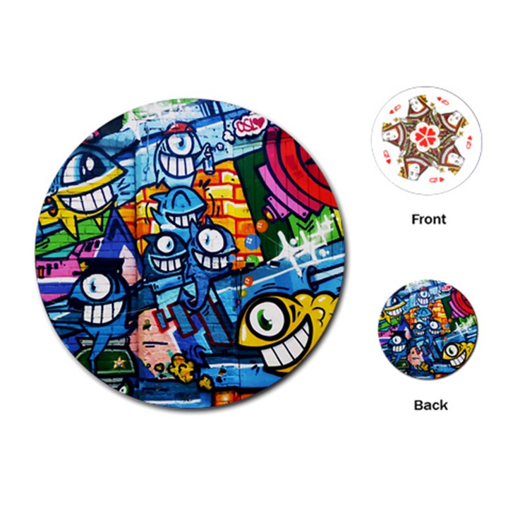 Graffiti Urban colorful graffiti cartoon fish Playing Cards (Round)