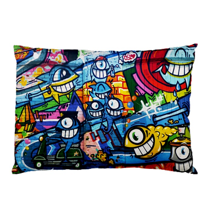 Graffiti Urban colorful graffiti cartoon fish Pillow Case (Two Sides)