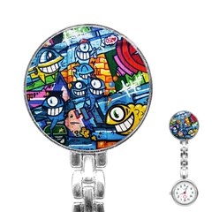 Graffiti Urban colorful graffiti cartoon fish Stainless Steel Nurses Watch