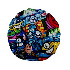 Graffiti Urban colorful graffiti cartoon fish Standard 15  Premium Flano Round Cushions