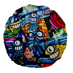 Graffiti Urban colorful graffiti cartoon fish Large 18  Premium Flano Round Cushions