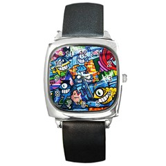 Graffiti Urban Colorful Graffiti Cartoon Fish Square Metal Watch by genx