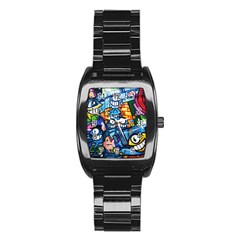 Graffiti Urban colorful graffiti cartoon fish Stainless Steel Barrel Watch