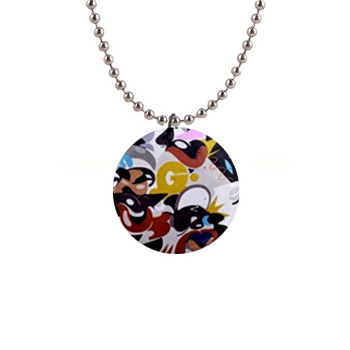 Graffiti Urban colorful graffiti city wall hip hop music singers 1  Button Necklace