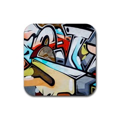 Blue Face King Graffiti Street Art Urban Blue And Orange Face Abstract Hiphop Rubber Coaster (square)  by genx