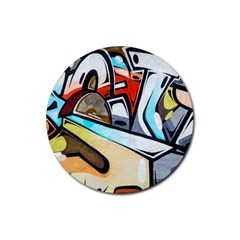 Blue Face King Graffiti Street Art Urban Blue And Orange Face Abstract Hiphop Rubber Coaster (round)  by genx