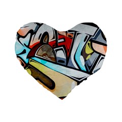 Blue Face King Graffiti Street Art Urban Blue And Orange Face Abstract Hiphop Standard 16  Premium Flano Heart Shape Cushions by genx