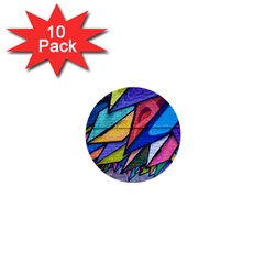 Urban Colorful Graffiti Brick Wall Industrial Scale Abstract Pattern 1  Mini Buttons (10 Pack)  by genx