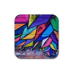 Urban Colorful Graffiti Brick Wall Industrial Scale Abstract Pattern Rubber Coaster (square)  by genx