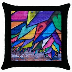 Urban Colorful Graffiti Brick Wall Industrial Scale Abstract Pattern Throw Pillow Case (black) by genx