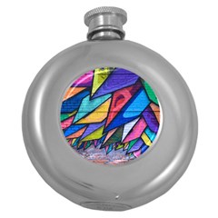 Urban Colorful Graffiti Brick Wall Industrial Scale Abstract Pattern Round Hip Flask (5 Oz) by genx