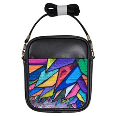 Urban Colorful Graffiti Brick Wall Industrial Scale Abstract Pattern Girls Sling Bag by genx