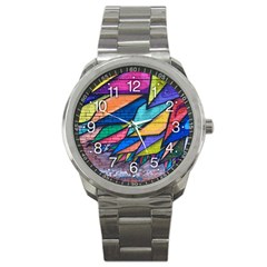 Urban Colorful Graffiti Brick Wall Industrial Scale Abstract Pattern Sport Metal Watch by genx