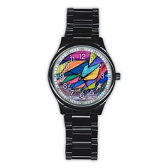 Urban Colorful Graffiti Brick Wall Industrial Scale Abstract Pattern Stainless Steel Round Watch by genx