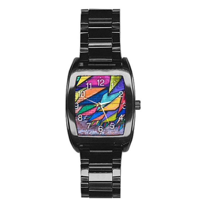 Urban colorful graffiti brick wall industrial scale abstract pattern Stainless Steel Barrel Watch