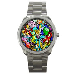 Graffiti Abstract With Colorful Tubes And Biology Artery Theme Sport Metal Watch by genx