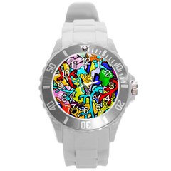 Graffiti Abstract With Colorful Tubes And Biology Artery Theme Round Plastic Sport Watch (l) by genx