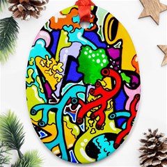 Graffiti Abstract With Colorful Tubes And Biology Artery Theme Ornament (oval) by genx