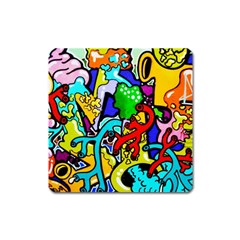 Graffiti Abstract With Colorful Tubes And Biology Artery Theme Square Magnet by genx