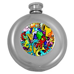 Graffiti Abstract With Colorful Tubes And Biology Artery Theme Round Hip Flask (5 Oz) by genx