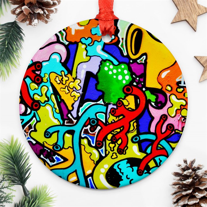 Graffiti abstract with colorful tubes and biology artery theme Round Ornament (Two Sides)