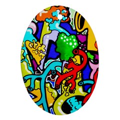 Graffiti Abstract With Colorful Tubes And Biology Artery Theme Oval Ornament (two Sides) by genx