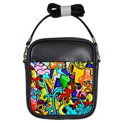 Graffiti Abstract With Colorful Tubes And Biology Artery Theme Girls Sling Bag by genx