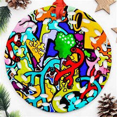 Graffiti Abstract With Colorful Tubes And Biology Artery Theme Round Filigree Ornament (two Sides) by genx