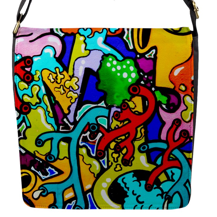 Graffiti abstract with colorful tubes and biology artery theme Flap Closure Messenger Bag (S)