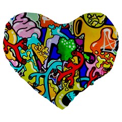 Graffiti Abstract With Colorful Tubes And Biology Artery Theme Large 19  Premium Flano Heart Shape Cushions by genx