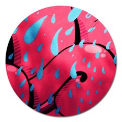 Graffiti Watermelon Pink With Light Blue Drops Retro Magnet 5  (round) by genx