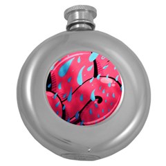 Graffiti Watermelon Pink With Light Blue Drops Retro Round Hip Flask (5 Oz) by genx