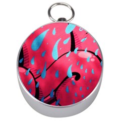 Graffiti Watermelon Pink With Light Blue Drops Retro Silver Compasses by genx