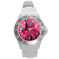 Graffiti Watermelon Pink With Light Blue Drops Retro Round Plastic Sport Watch (l) by genx