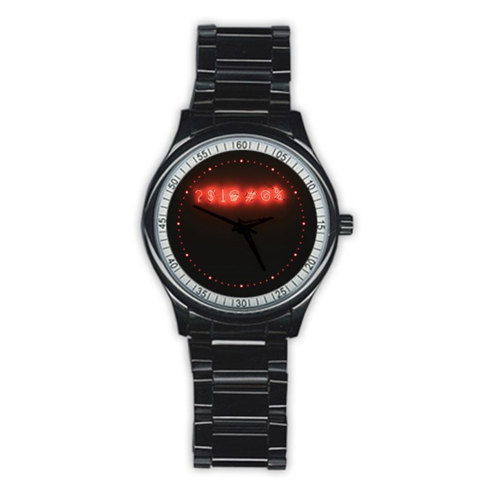 Neon streetlight bar urban not happy cursing mad funny symbols Stainless Steel Round Watch