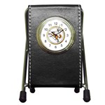 Larenard Flower Of Life Fox & Sparrow Emblem On White - by LaRenard Pen Holder Desk Clock Front