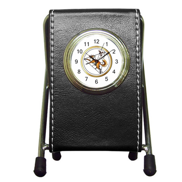 Larenard Flower Of Life Fox & Sparrow Emblem On White - by LaRenard Pen Holder Desk Clock