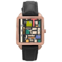 Door Stained Glass Stained Glass Rose Gold Leather Watch  by Pakrebo