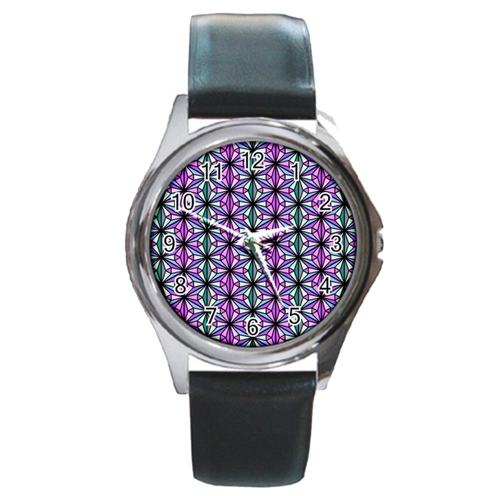 Geometric Patterns Triangle Seamless Round Metal Watch