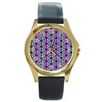 Geometric Patterns Triangle Seamless Round Gold Metal Watch Front