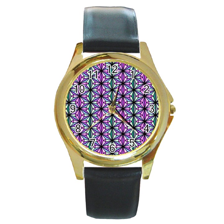 Geometric Patterns Triangle Seamless Round Gold Metal Watch