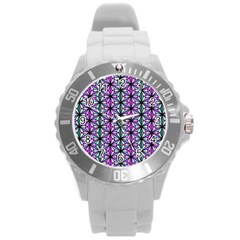 Geometric Patterns Triangle Seamless Round Plastic Sport Watch (l) by Pakrebo