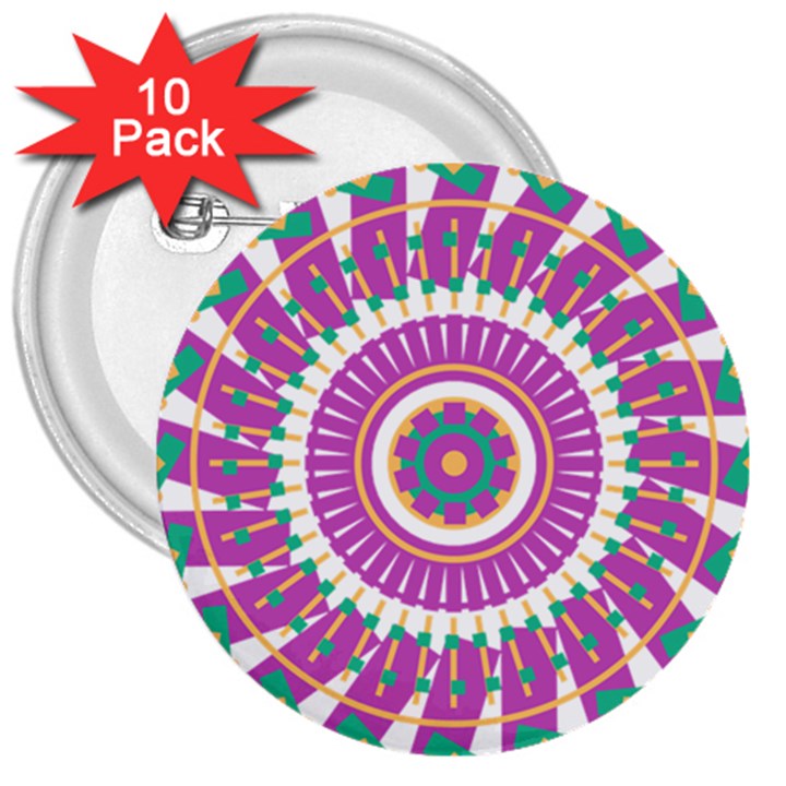 Mandala Geometric Pattern Shapes 3  Buttons (10 pack) 