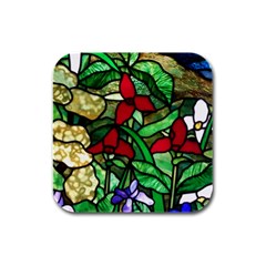 Stained Glass Art Window Church Rubber Square Coaster (4 Pack)  by Pakrebo