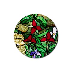 Stained Glass Art Window Church Rubber Coaster (round)  by Pakrebo