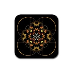 Fractal Stained Glass Ornate Rubber Square Coaster (4 Pack)  by Pakrebo